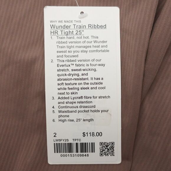 New Lululemon Size 2 Wunder Train Ribbed HR High Rise Tight 25" TPTC Taupetastic - Picture 7 of 7